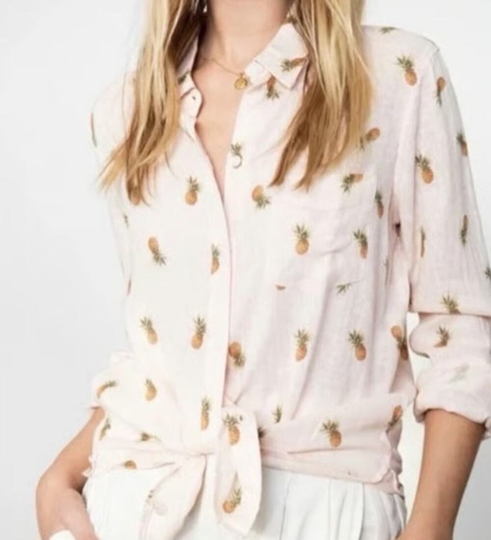 Rails Charli Blush Pinas Pineapple Linen Blend Button Down Shirt Size S